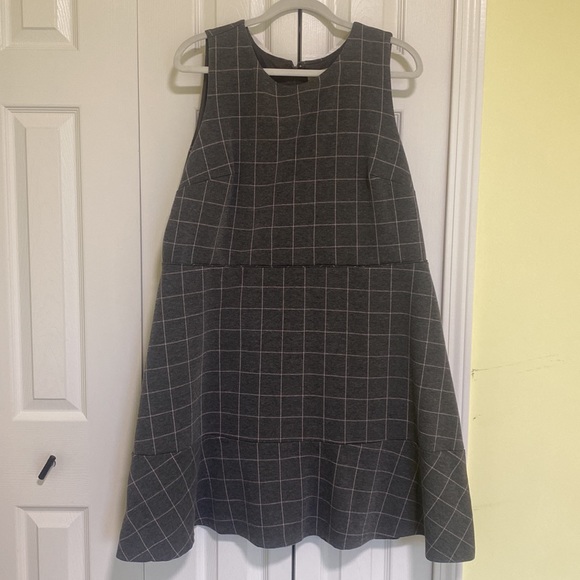 LOFT Plus Windowpane Plaid Sleeveless Ruffle Flouce Hem Shift Dress Academia 16 - Picture 11 of 11